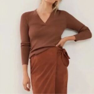 Maeve by Anthropologie Thea Bronze V-Neck Ribbed Pullover Women’s size Small